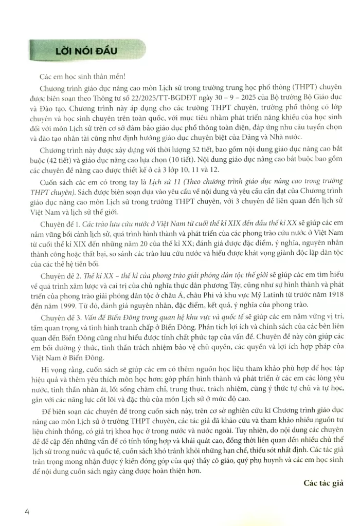 LỊCH SỬ 11 (Theo chương trình giáo dục nâng cao trong trường THPT chuyên)